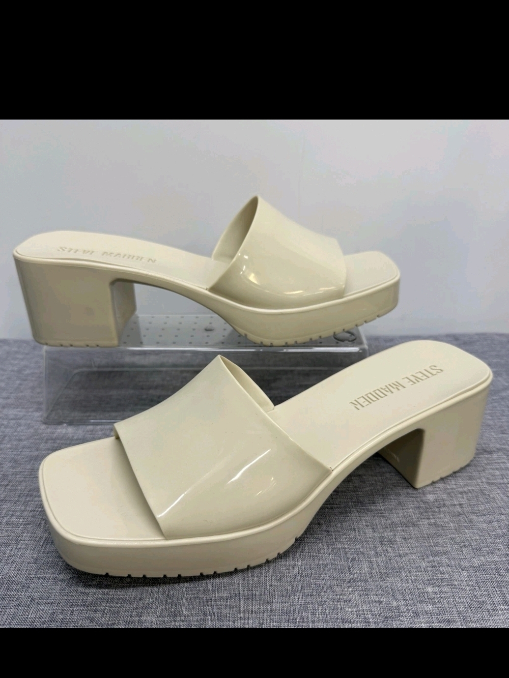 Steve Madden Off White Chunky Block Heel Slide Sandals Platform Size 11M - Picture 5 of 10